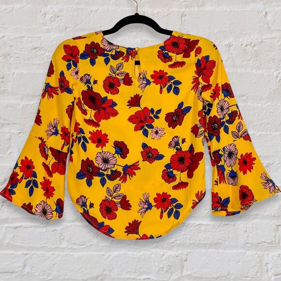 Girls Chiffon Blouse 7/8 Gold Red Floral Holiday Boho Party Top NWOT - Picture 2 of 9